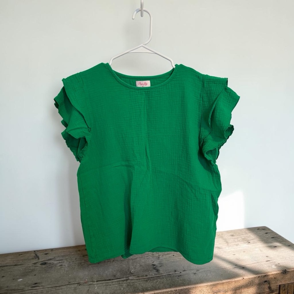 Women’s Green Ruffle Sleeve Blouse | Flowy Casual Chic Everyday Top